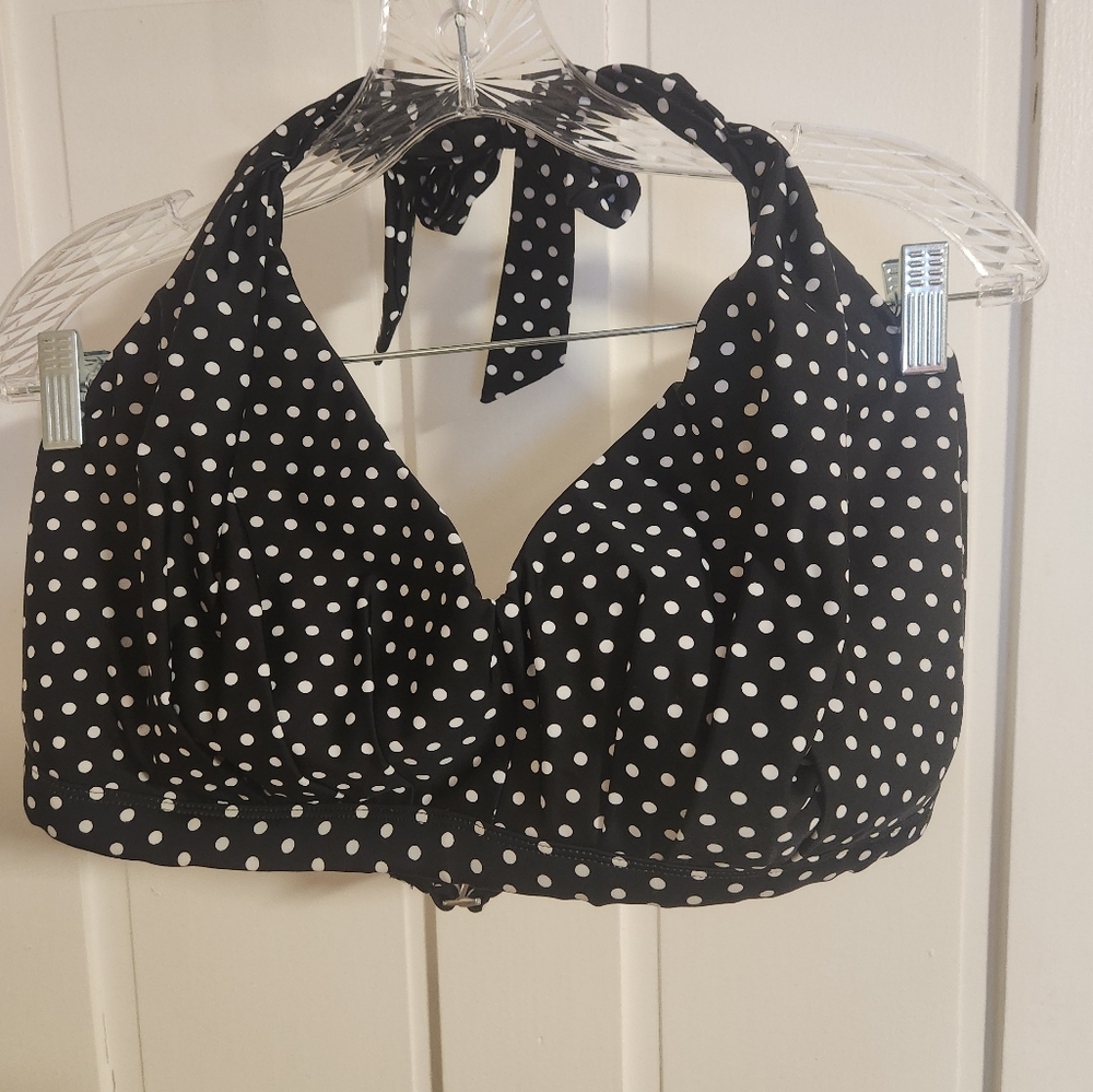 Pure Energy Polka Dot Halter Swim Top 22W